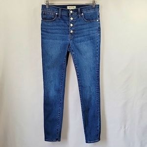 Madewell 9" Mid Rise Skinny Ankle Button Fly Jeans Md. Wash Size 28
